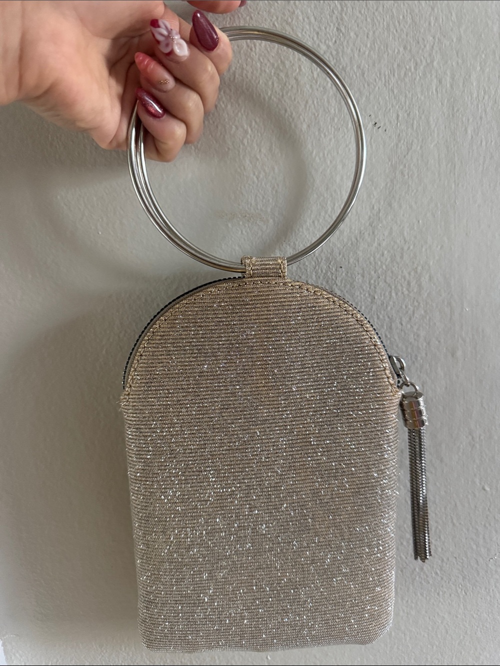 Women’s Glitter Ring-Handle Wristlet - Silver